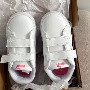 Puma Kids White Sneakers with Pink and Orange Accents